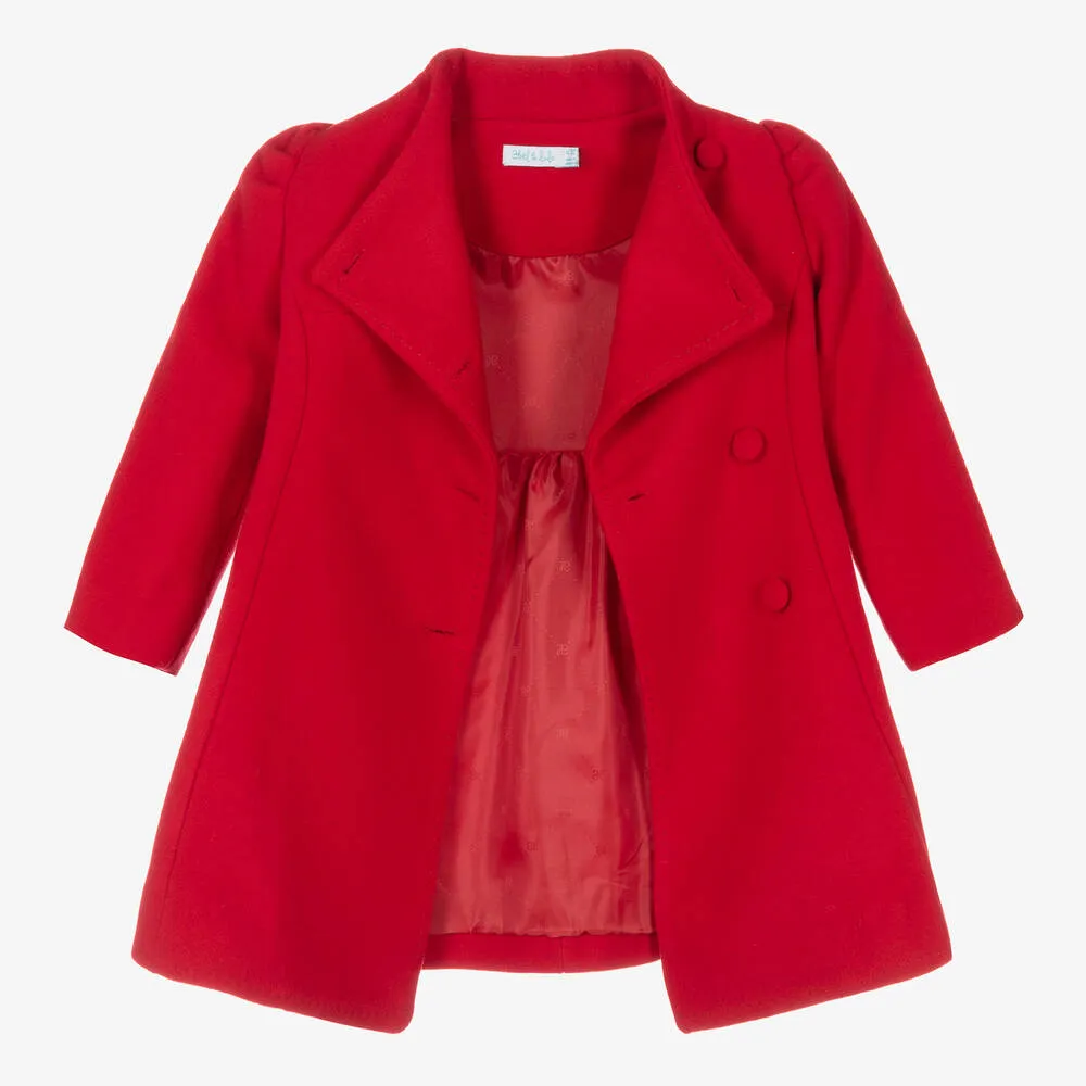 Girls Red Wool Belted Coat