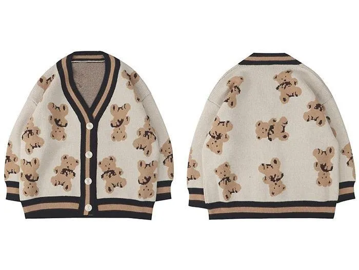 Harajuku Cartoon Bear Knit Cardigan