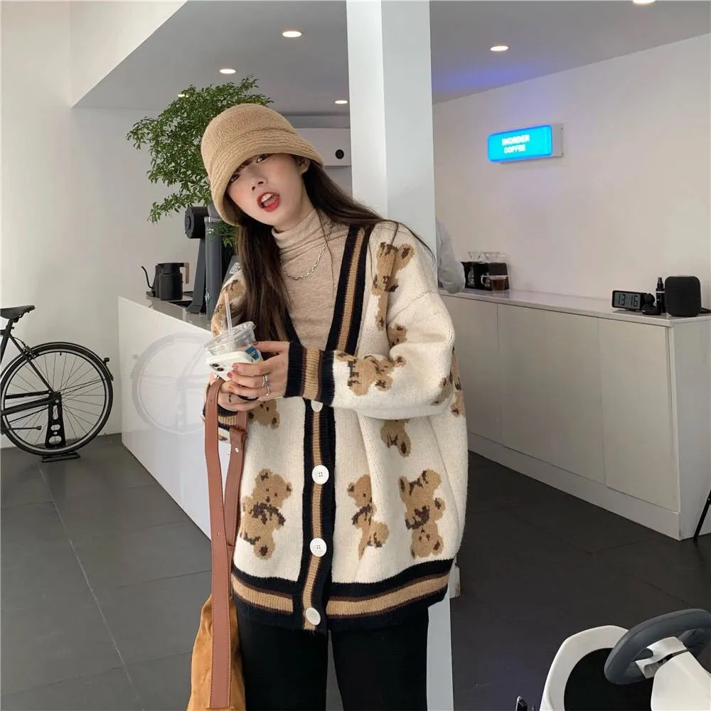 Harajuku Cartoon Bear Knit Cardigan