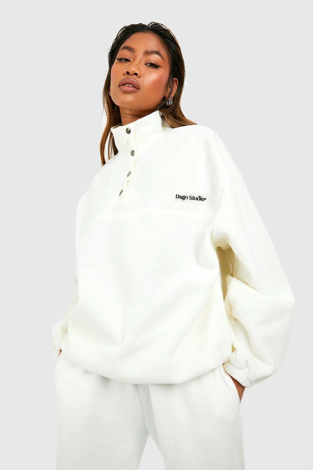 Hoodies & Sweatshirts | Polar Fleece Pocket Detail Half Zip Oversized Sweatshirt | boohoo