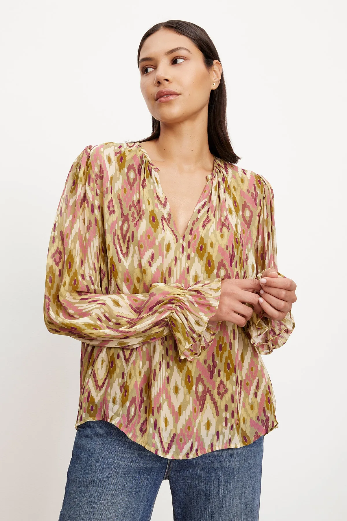 KATHY PRINTED V-NECK BLOUSE