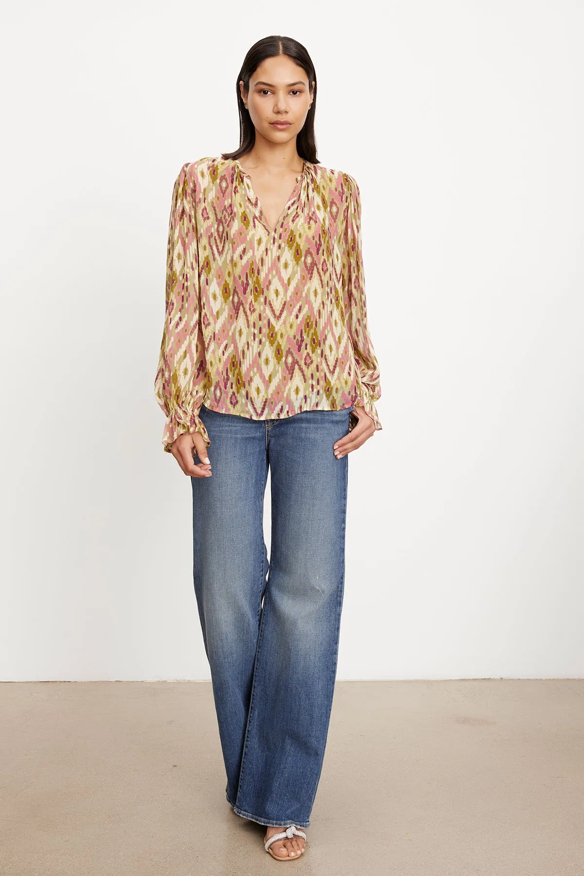 KATHY PRINTED V-NECK BLOUSE