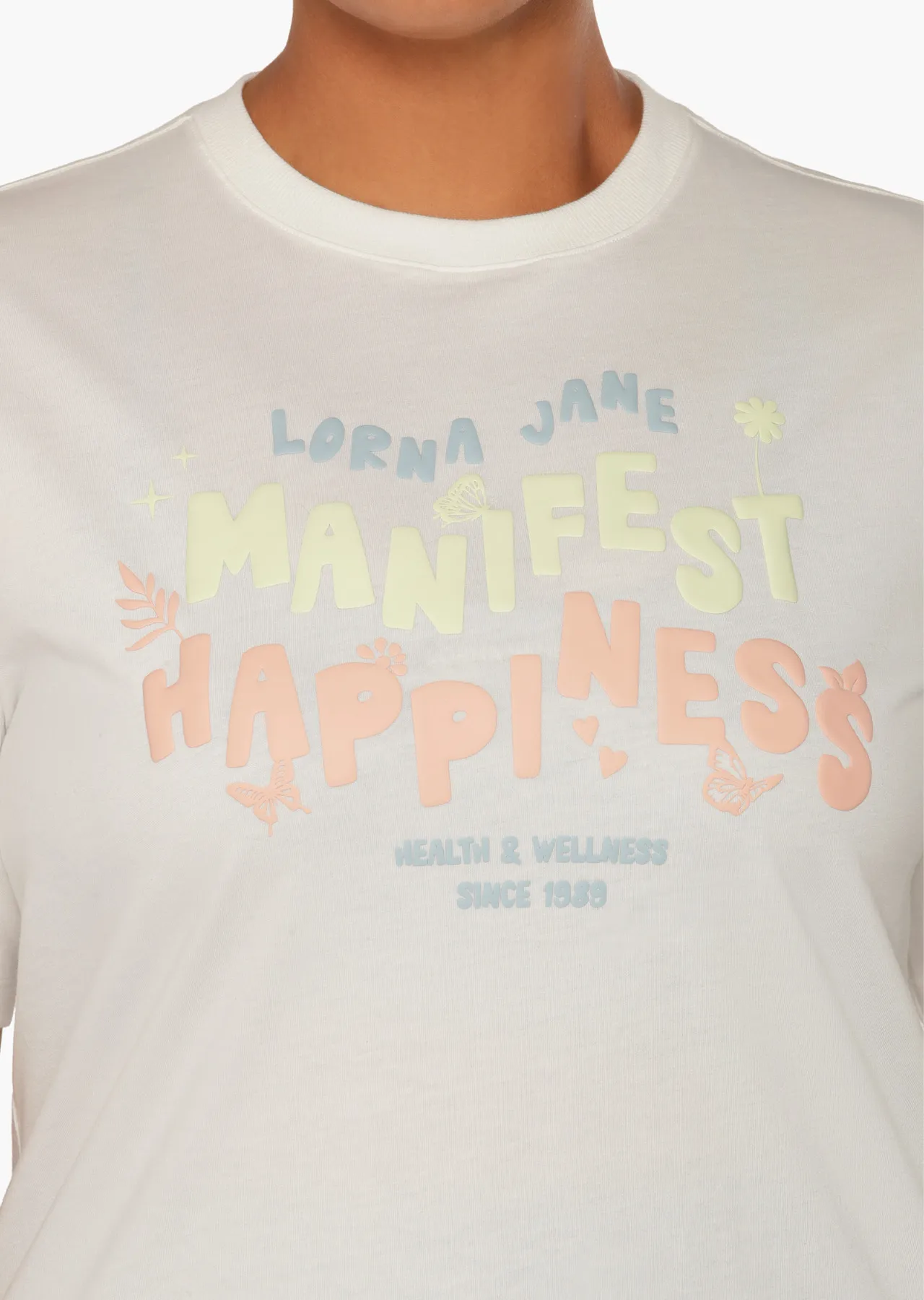 Manifest Happiness Transdry Relaxed Tee | White | Sale | Lorna Jane Australia