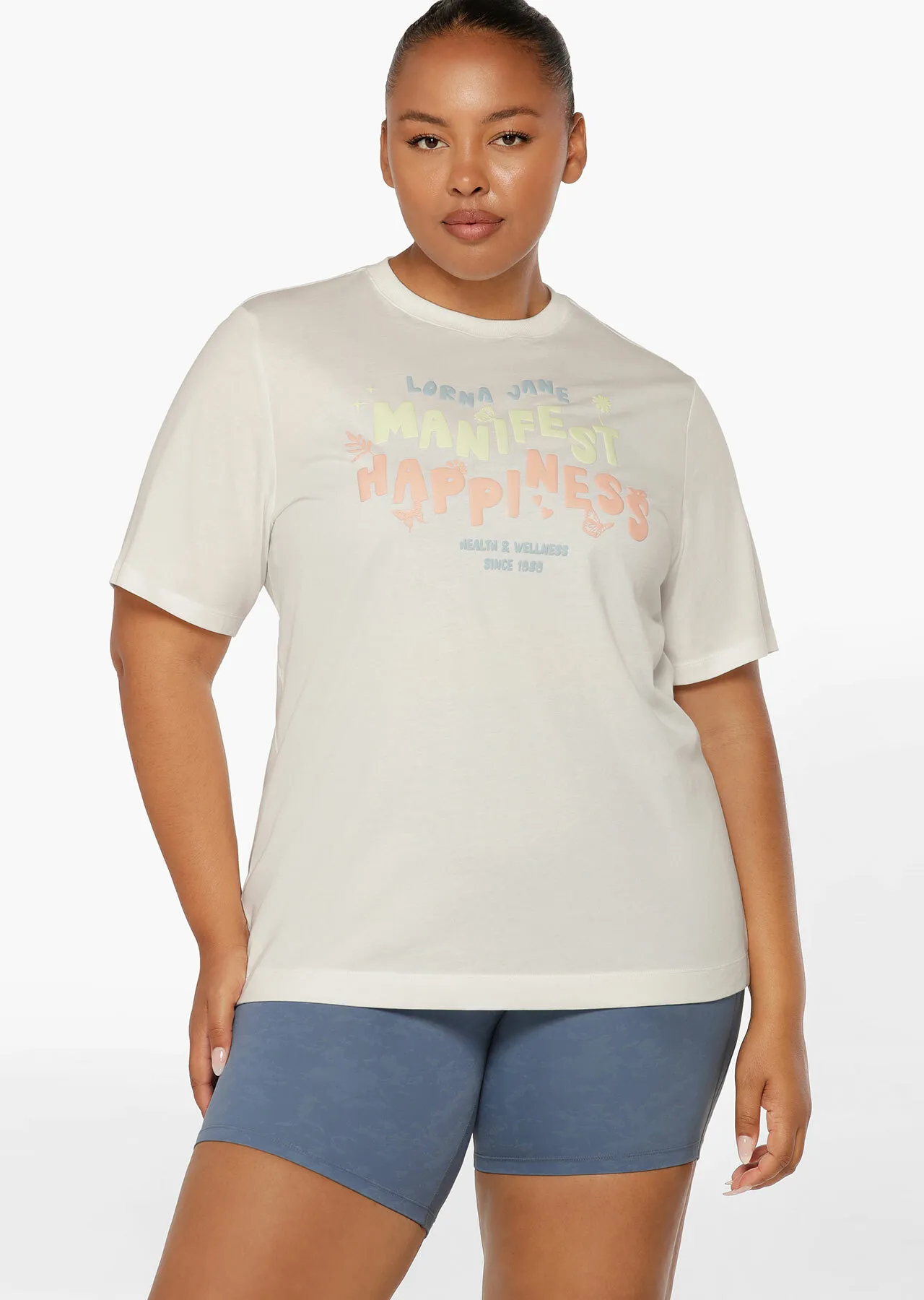 Manifest Happiness Transdry Relaxed Tee | White | Sale | Lorna Jane Australia