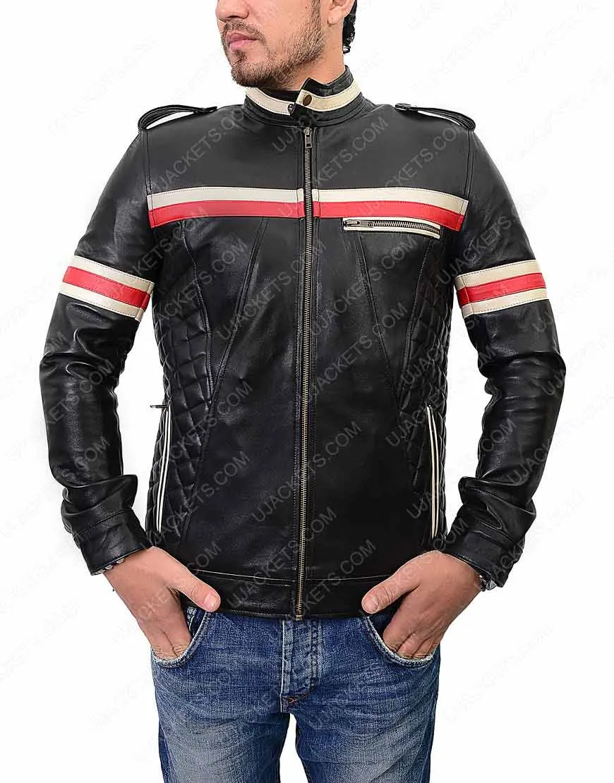 Mens Red And White Motorcycle Leather Jacket - Ujackets