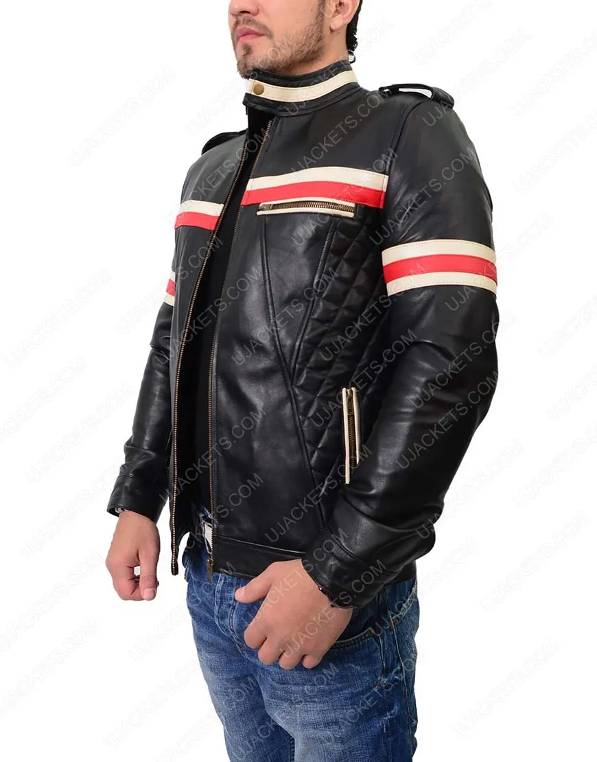 Mens Red And White Motorcycle Leather Jacket - Ujackets