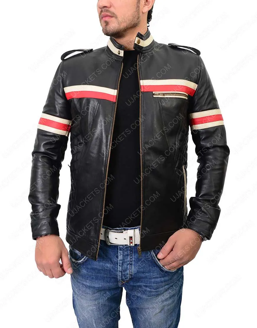 Mens Red And White Motorcycle Leather Jacket - Ujackets