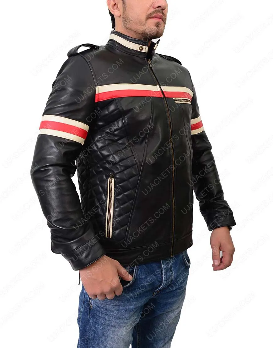 Mens Red And White Motorcycle Leather Jacket - Ujackets