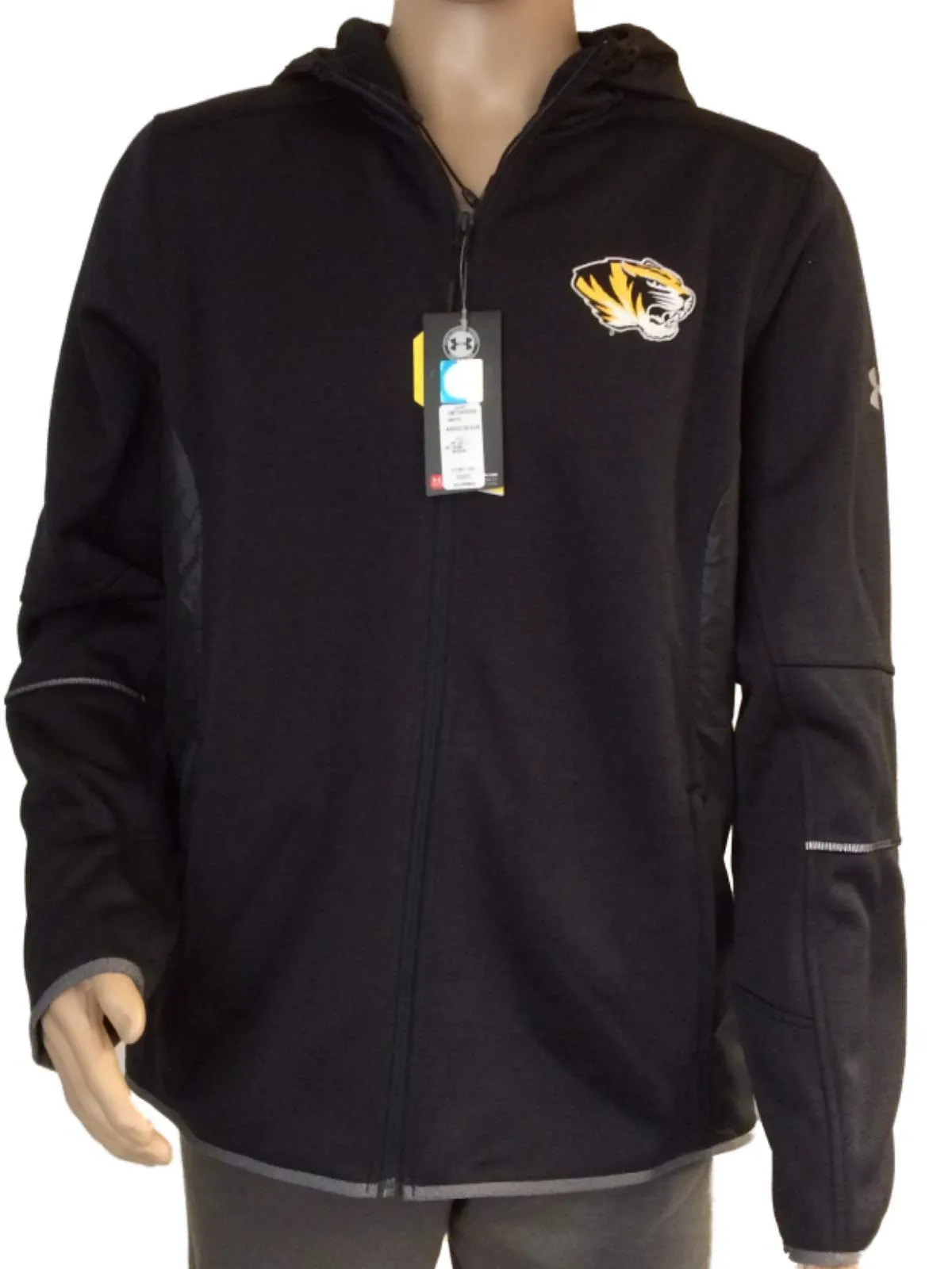 Missouri Tigers Under Armour Storm1 Black Full Zip Hooded Jacket Pockets (L)