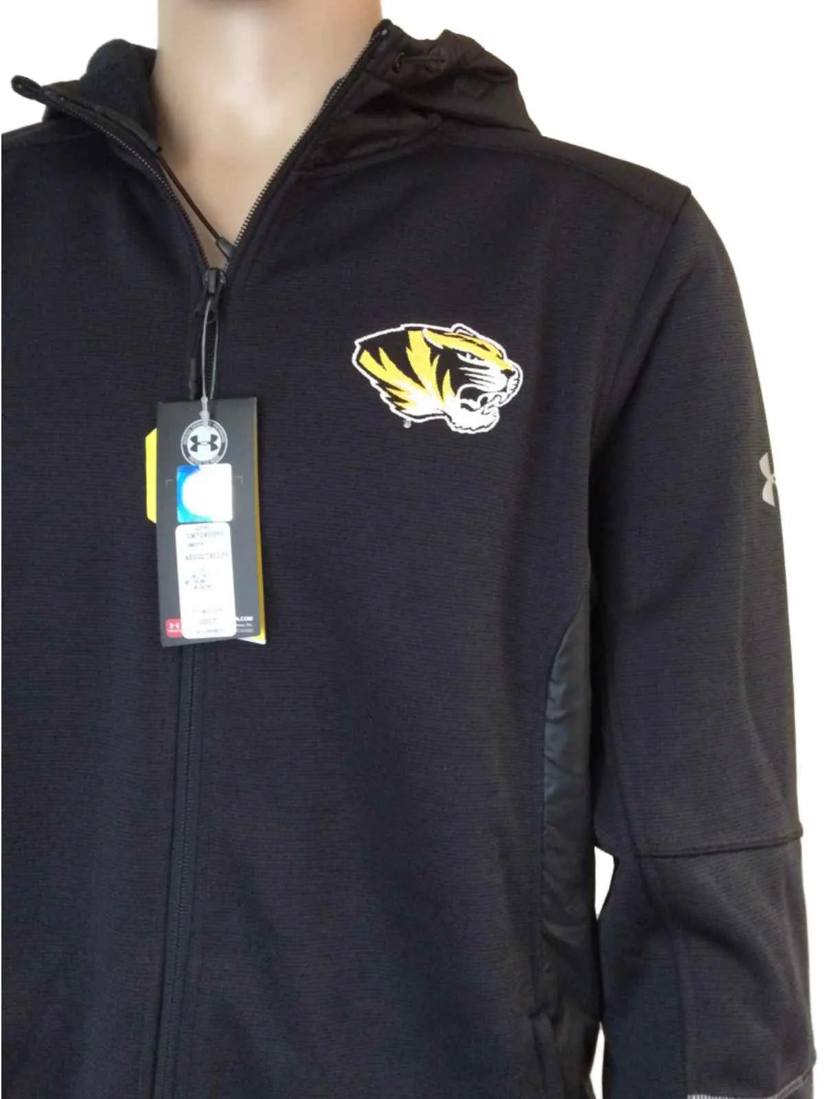 Missouri Tigers Under Armour Storm1 Black Full Zip Hooded Jacket Pockets (L)