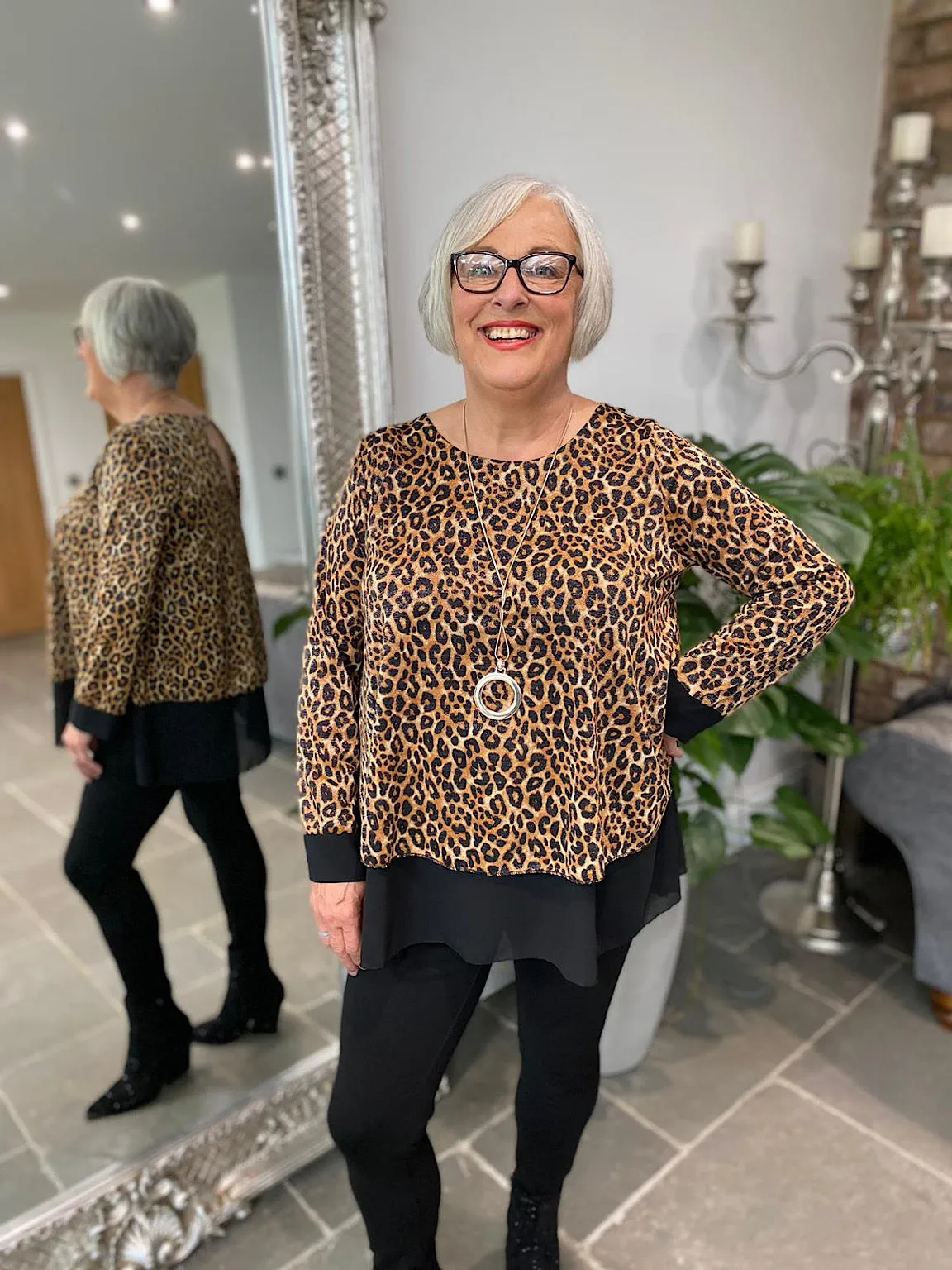 Natural Leopard Back Detail Blouse Jackie