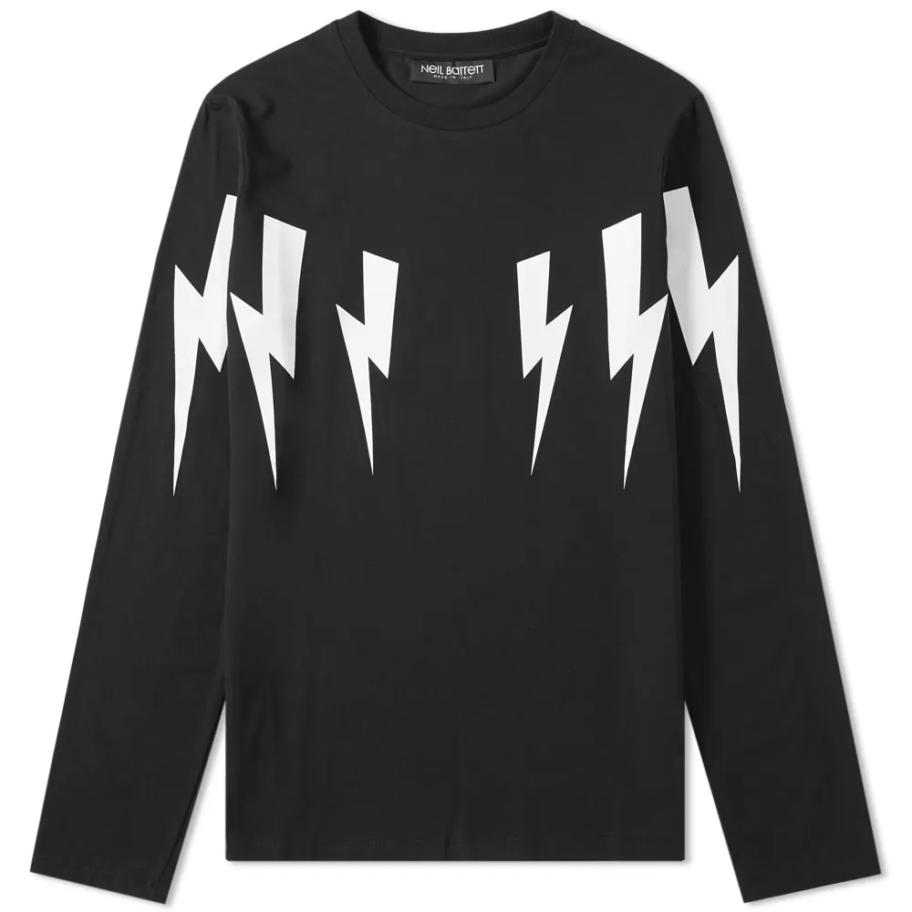 Neil Barrett Long Sleeve Fair Isle Lightning Bolt TeeBlack & White