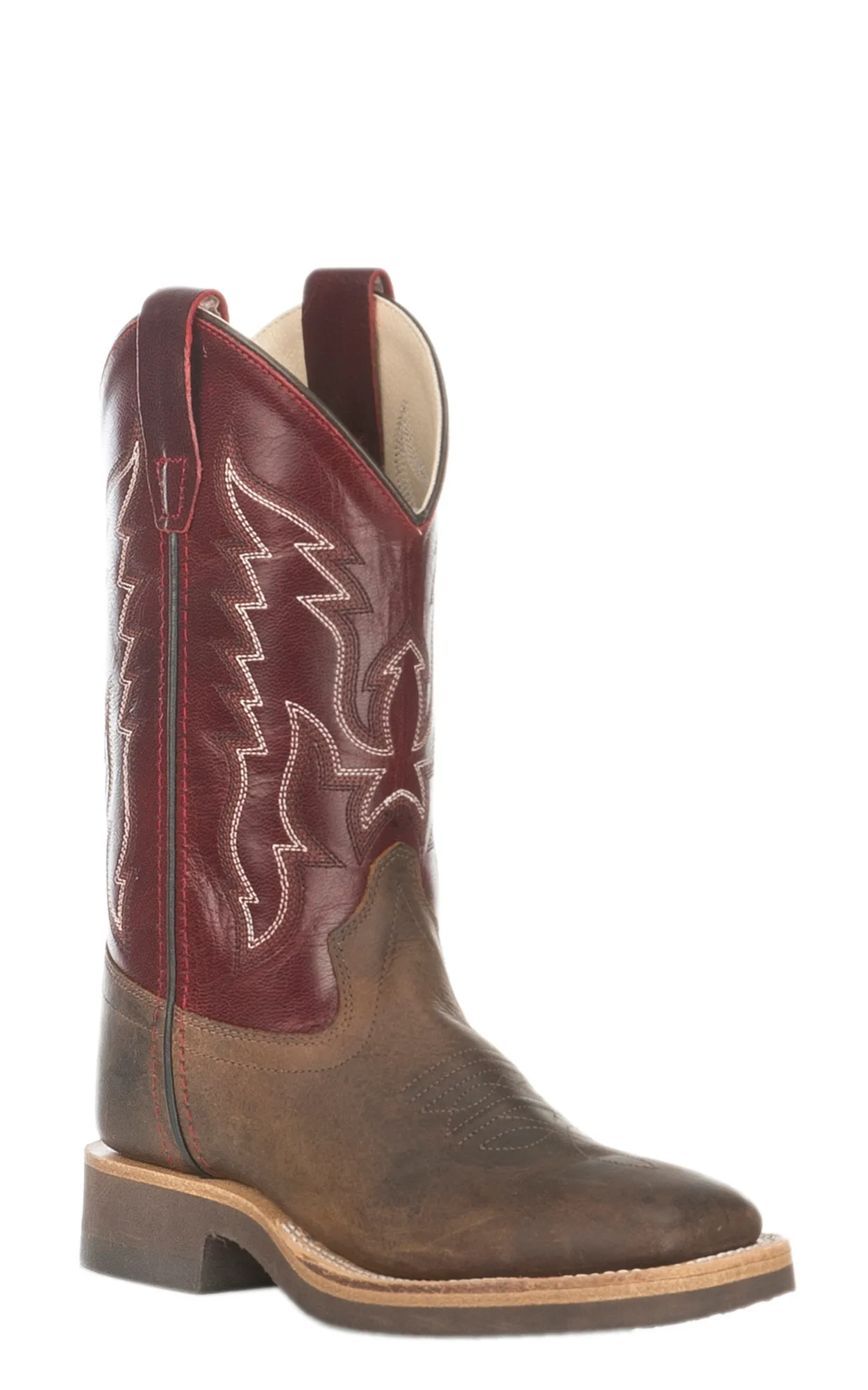 Old West Kids Brown and Wine Corona Calf Square Toe Cowboy Boot