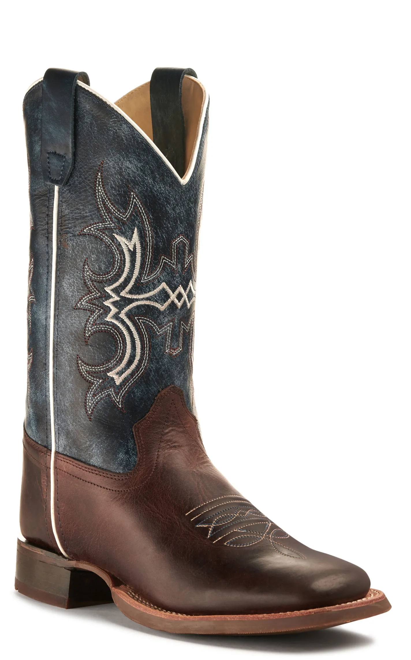 Old West Kids' Dark Brown and Wipe Out Blue Wide Square Toe Cowboy Boot