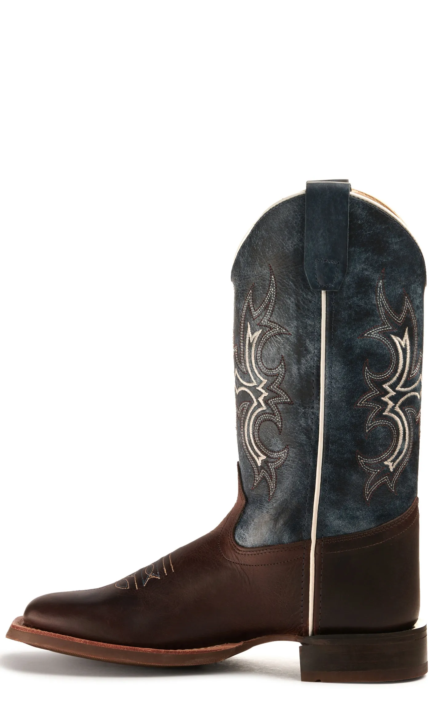 Old West Kids' Dark Brown and Wipe Out Blue Wide Square Toe Cowboy Boot