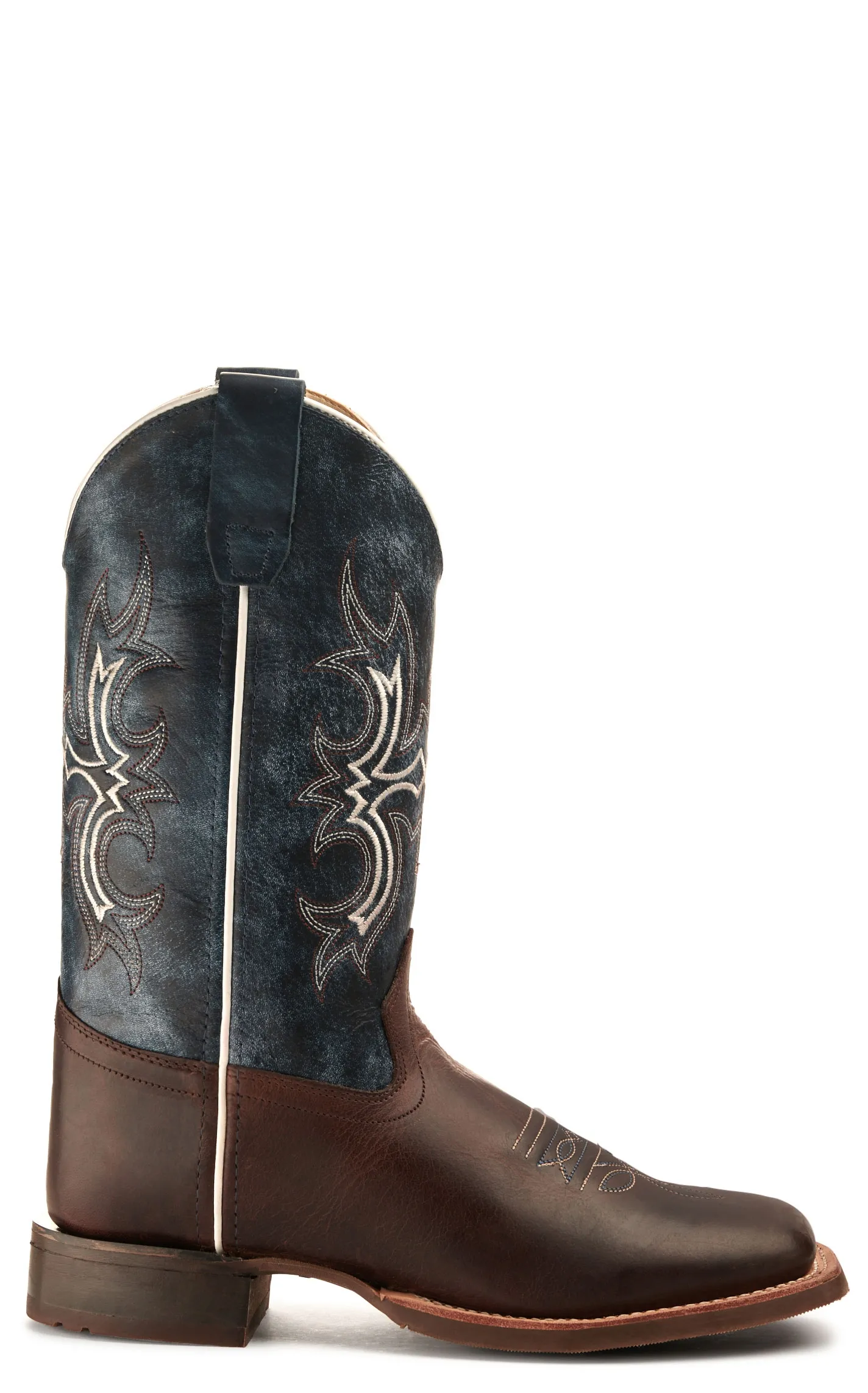 Old West Kids' Dark Brown and Wipe Out Blue Wide Square Toe Cowboy Boot