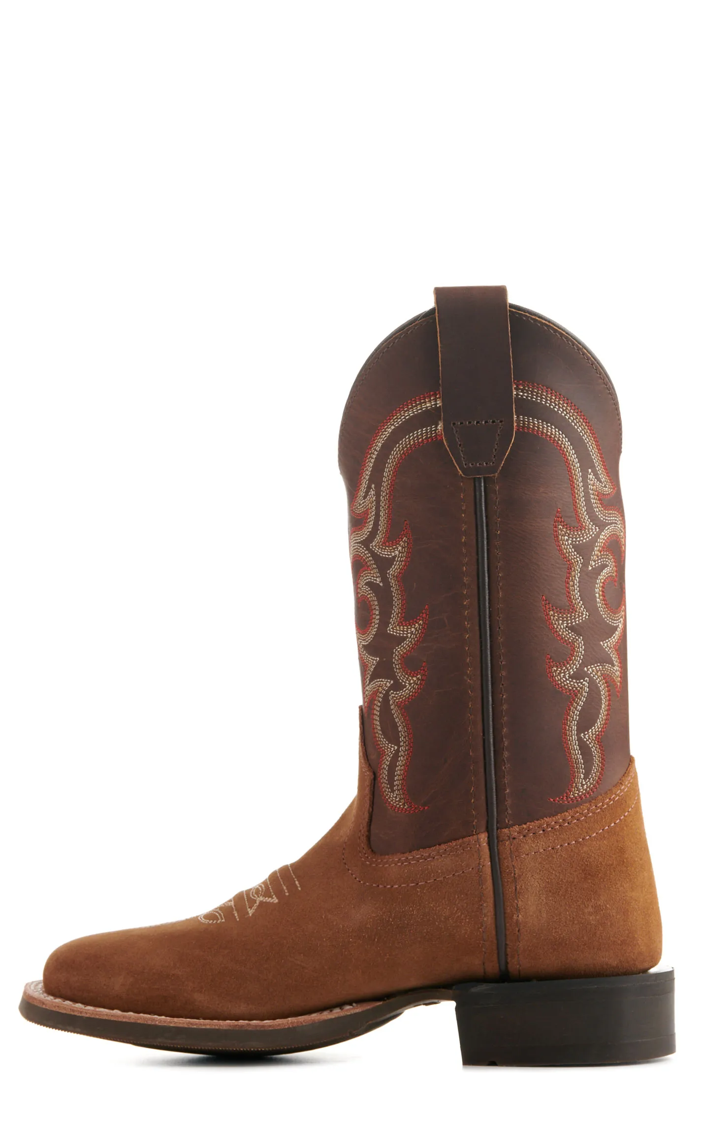 Old West Youth Light Brown and Dark Brown Wide Square Toe Cowboy Boots