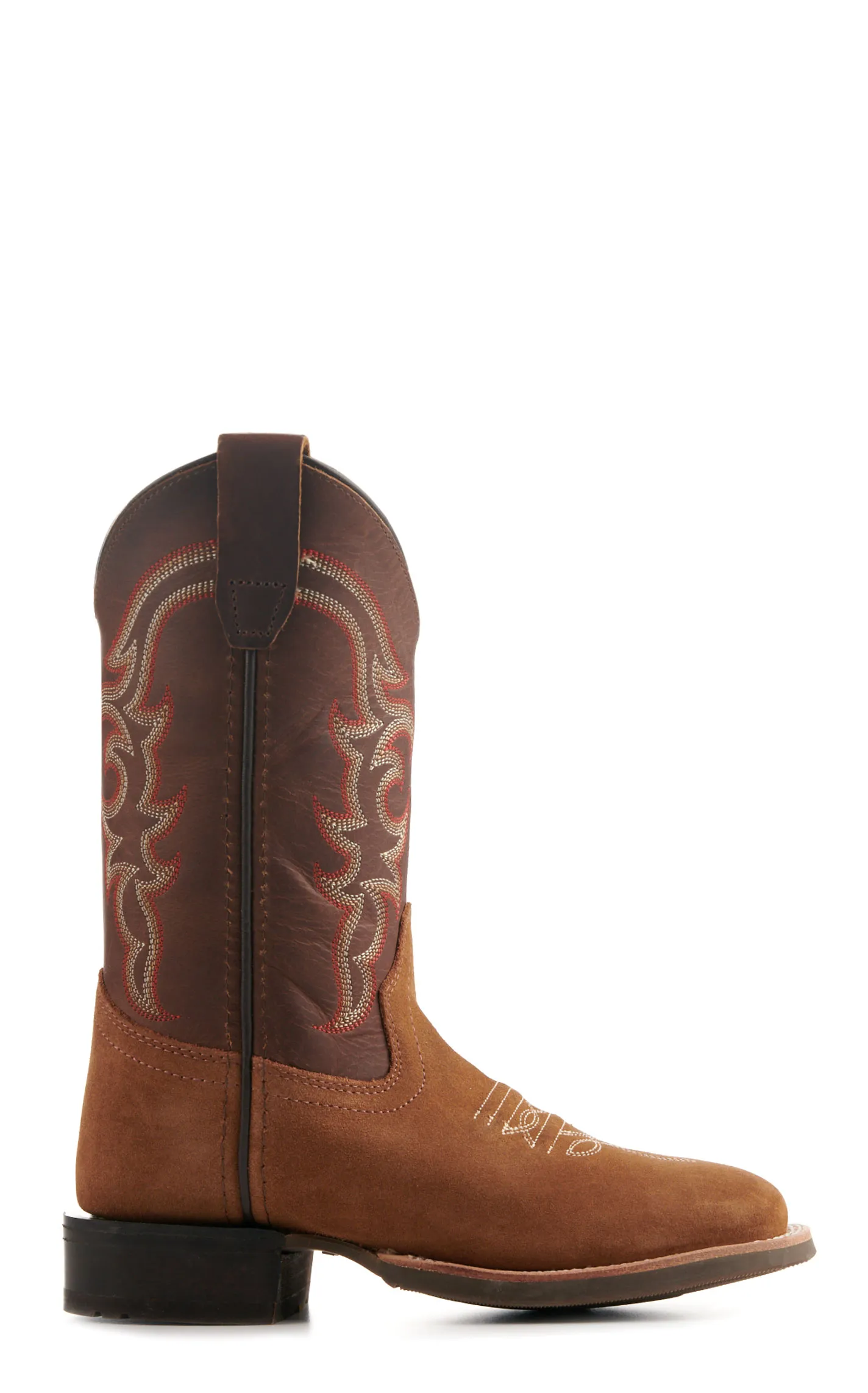 Old West Youth Light Brown and Dark Brown Wide Square Toe Cowboy Boots