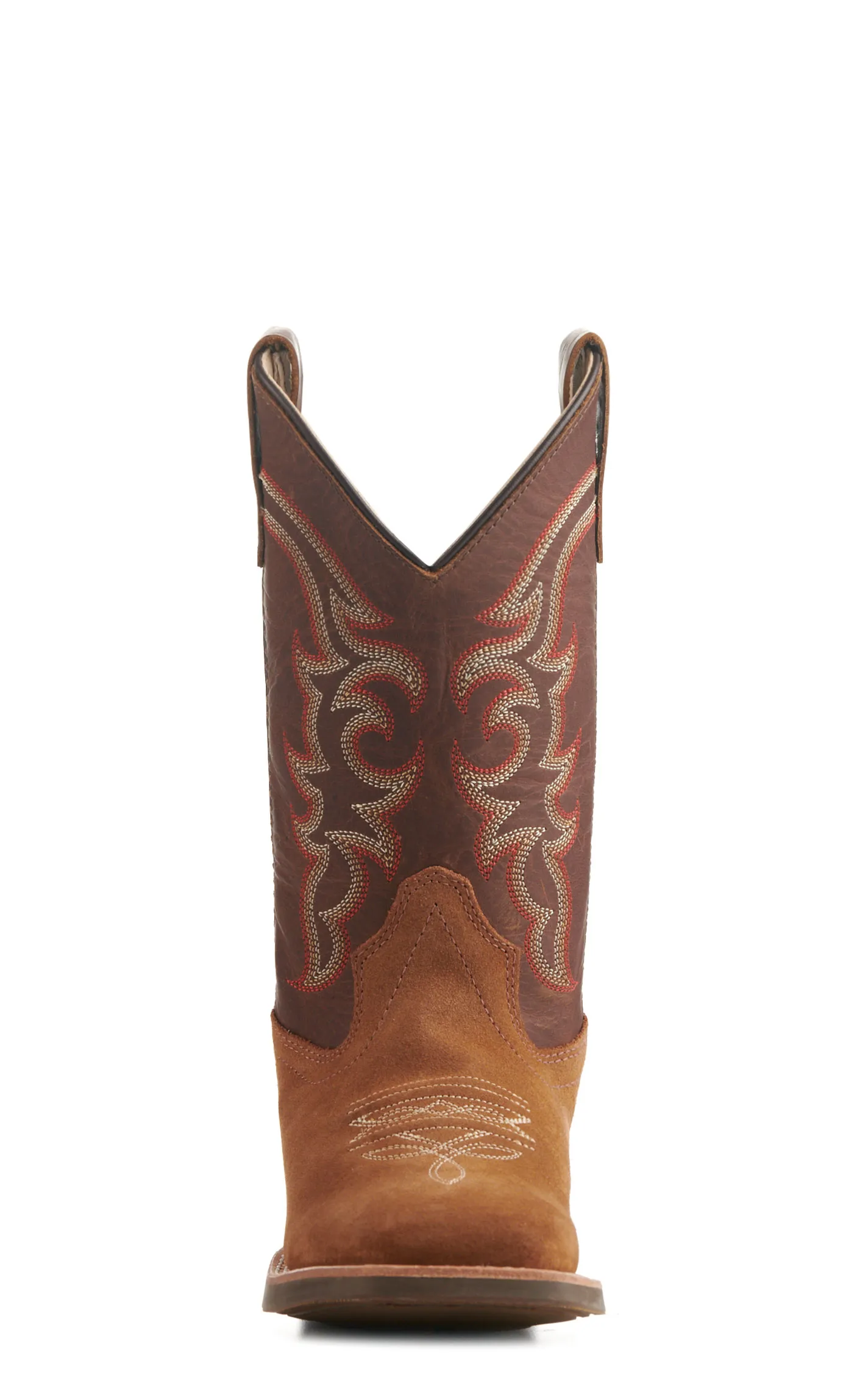 Old West Youth Light Brown and Dark Brown Wide Square Toe Cowboy Boots