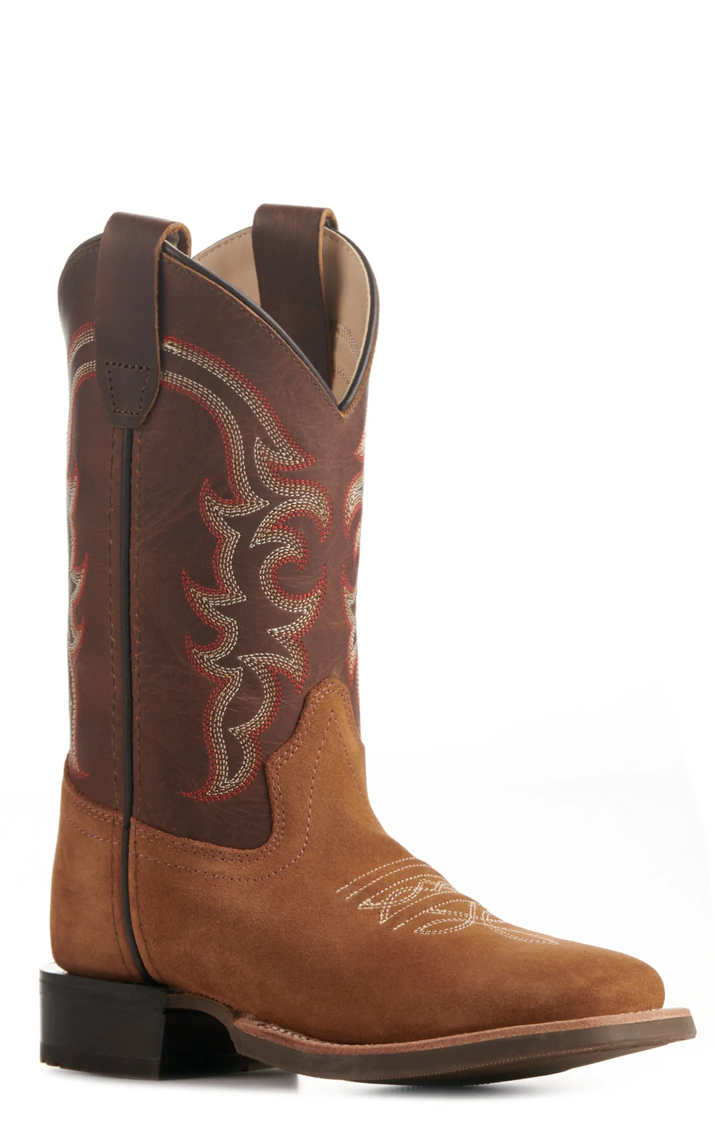 Old West Youth Light Brown and Dark Brown Wide Square Toe Cowboy Boots