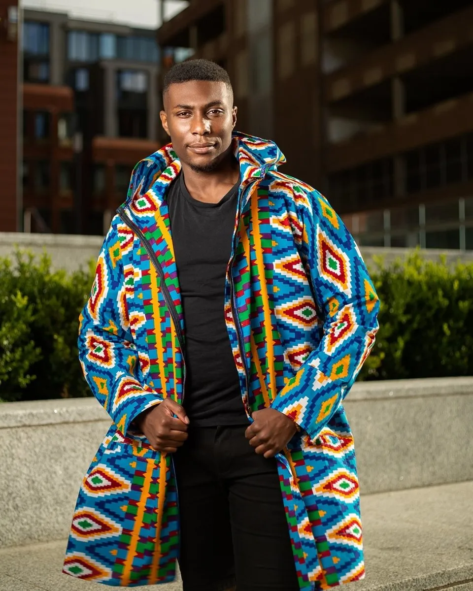 Oversized African Hoodie In Blue Kente Print