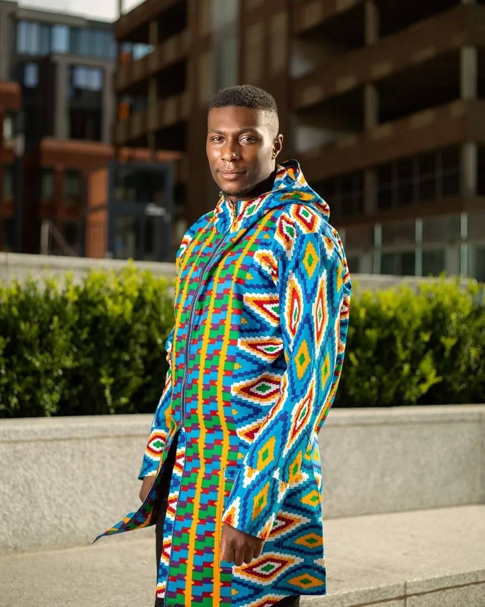 Oversized African Hoodie In Blue Kente Print