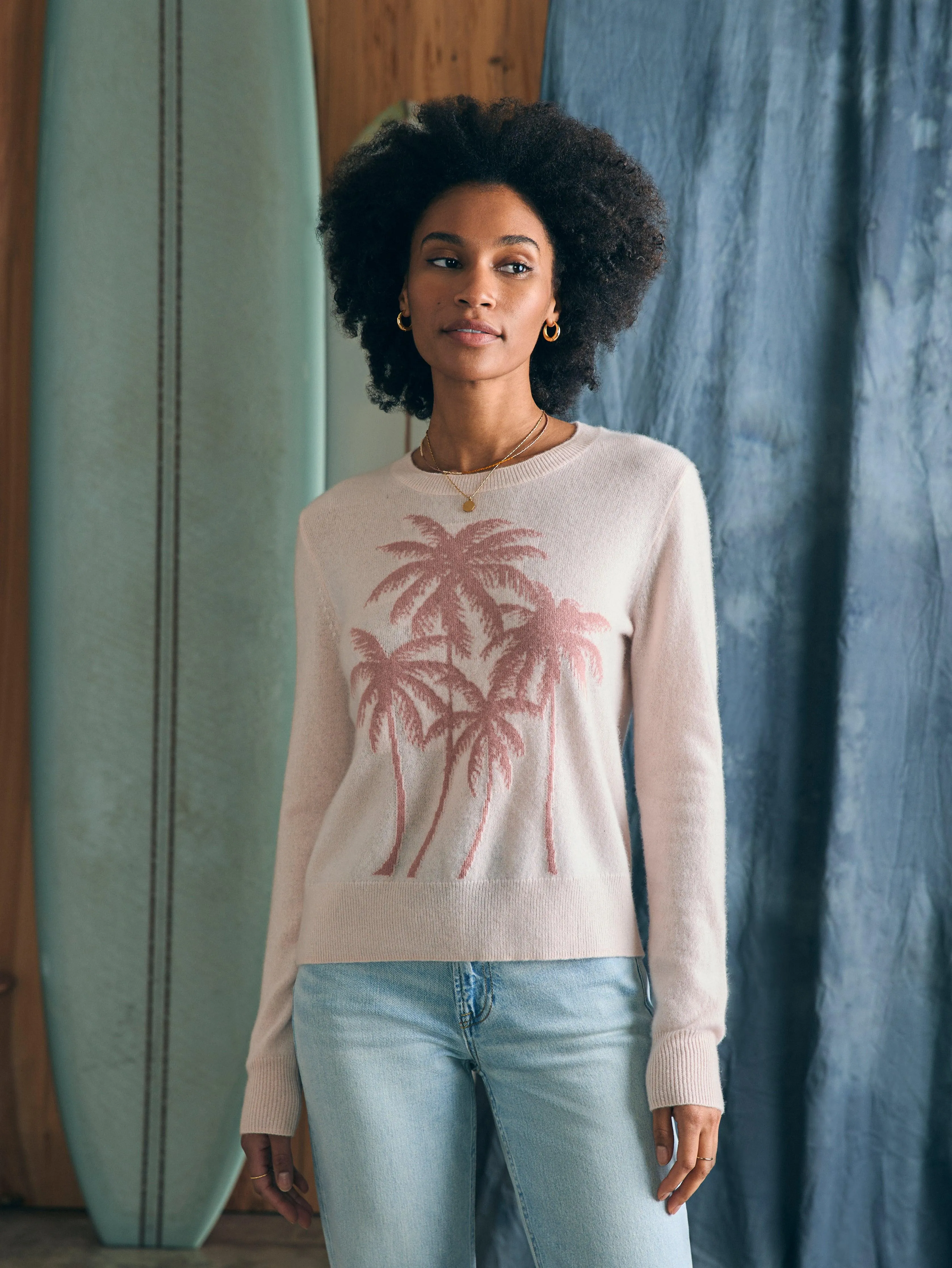 Palm Coast Cashmere Crew - Clay Palm Horizon