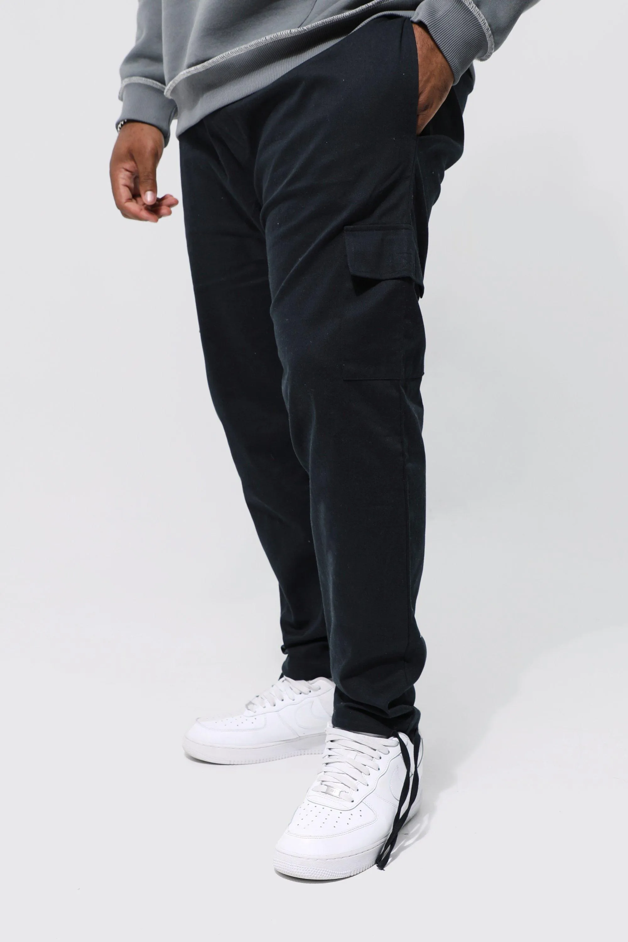 Plus Skinny Fit Elastic Waist Cargo Trouser | boohooMAN UK