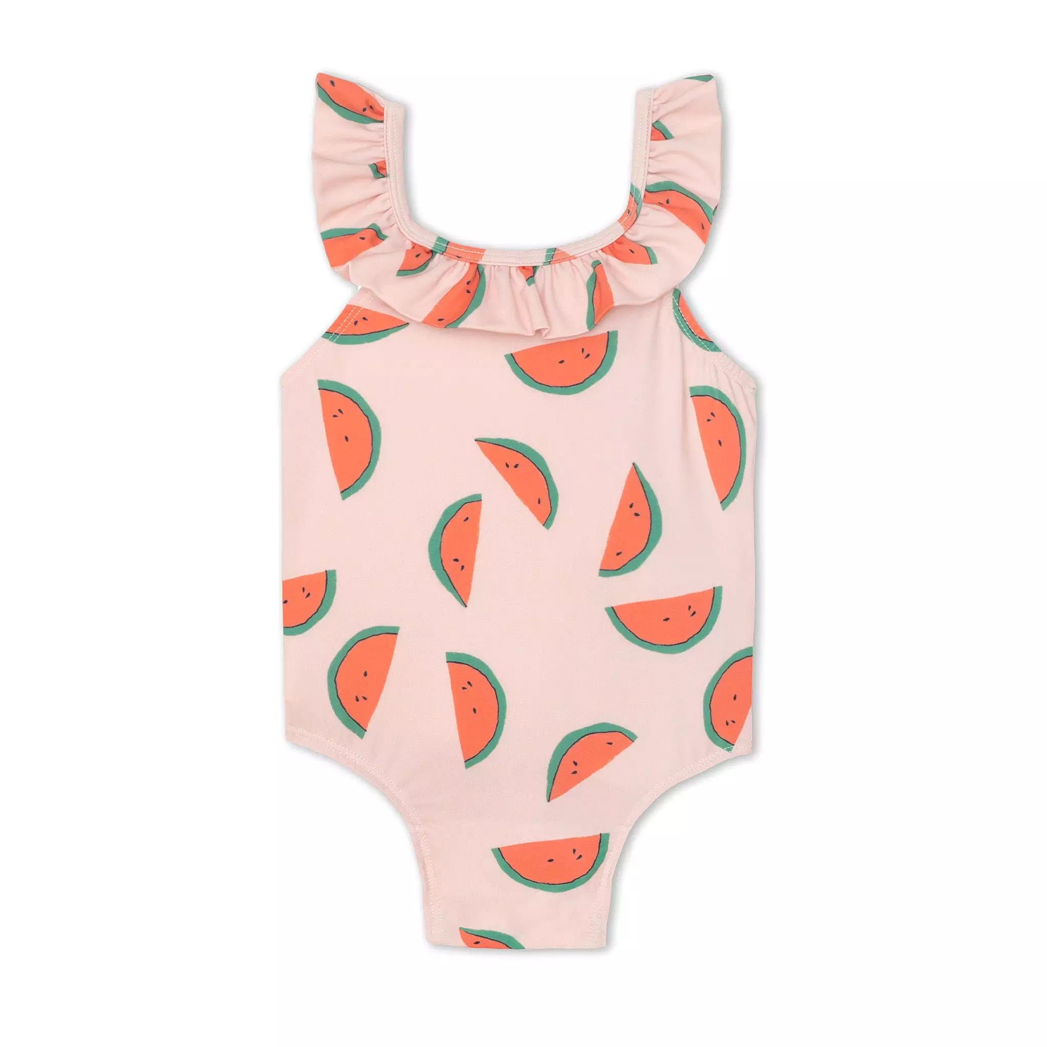 Recycled Polyester Pink Dotted Ruffle Baby Swimsuit