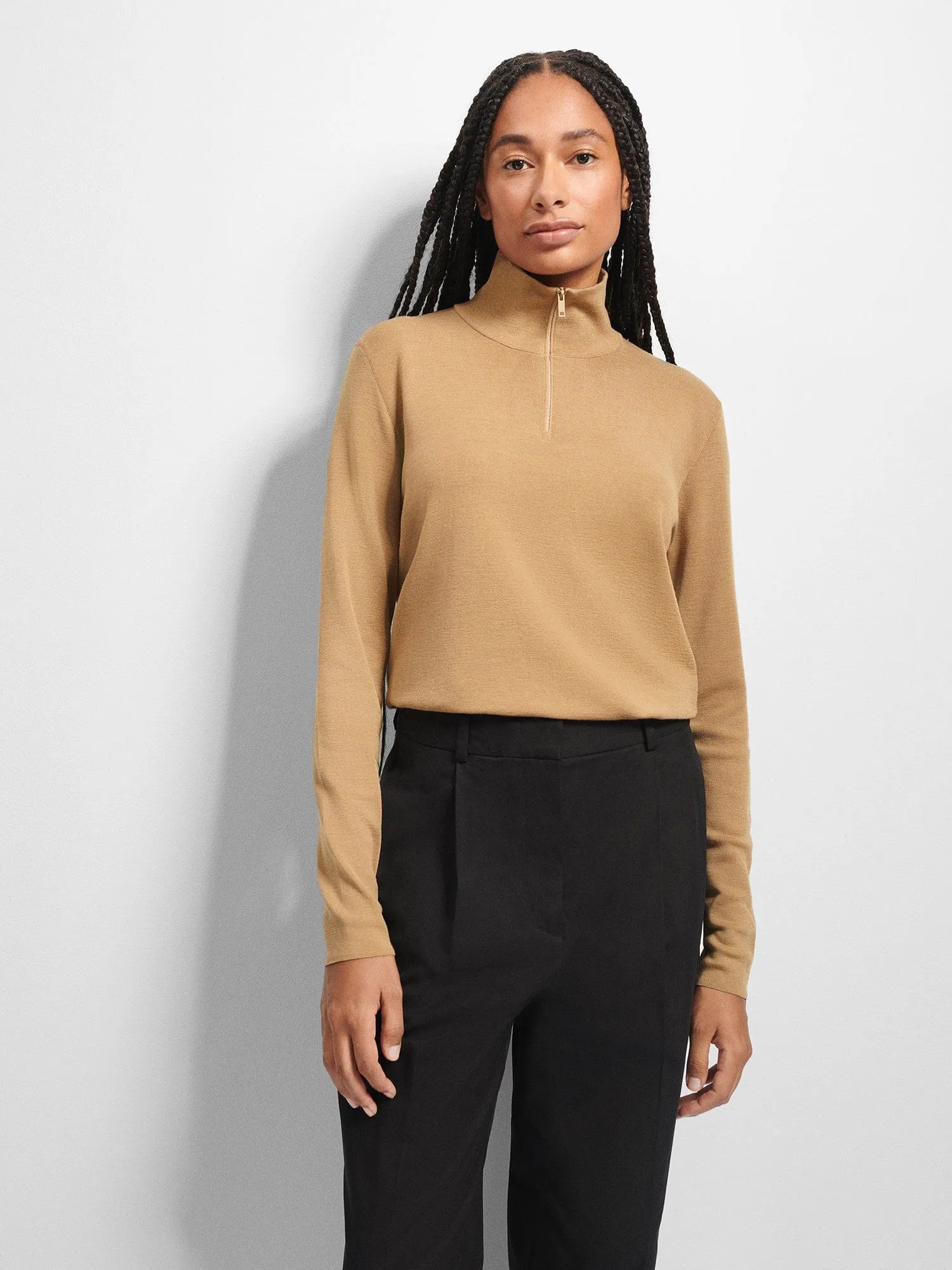 Regenerative Merino Wool Half-Zip Sweater—camel