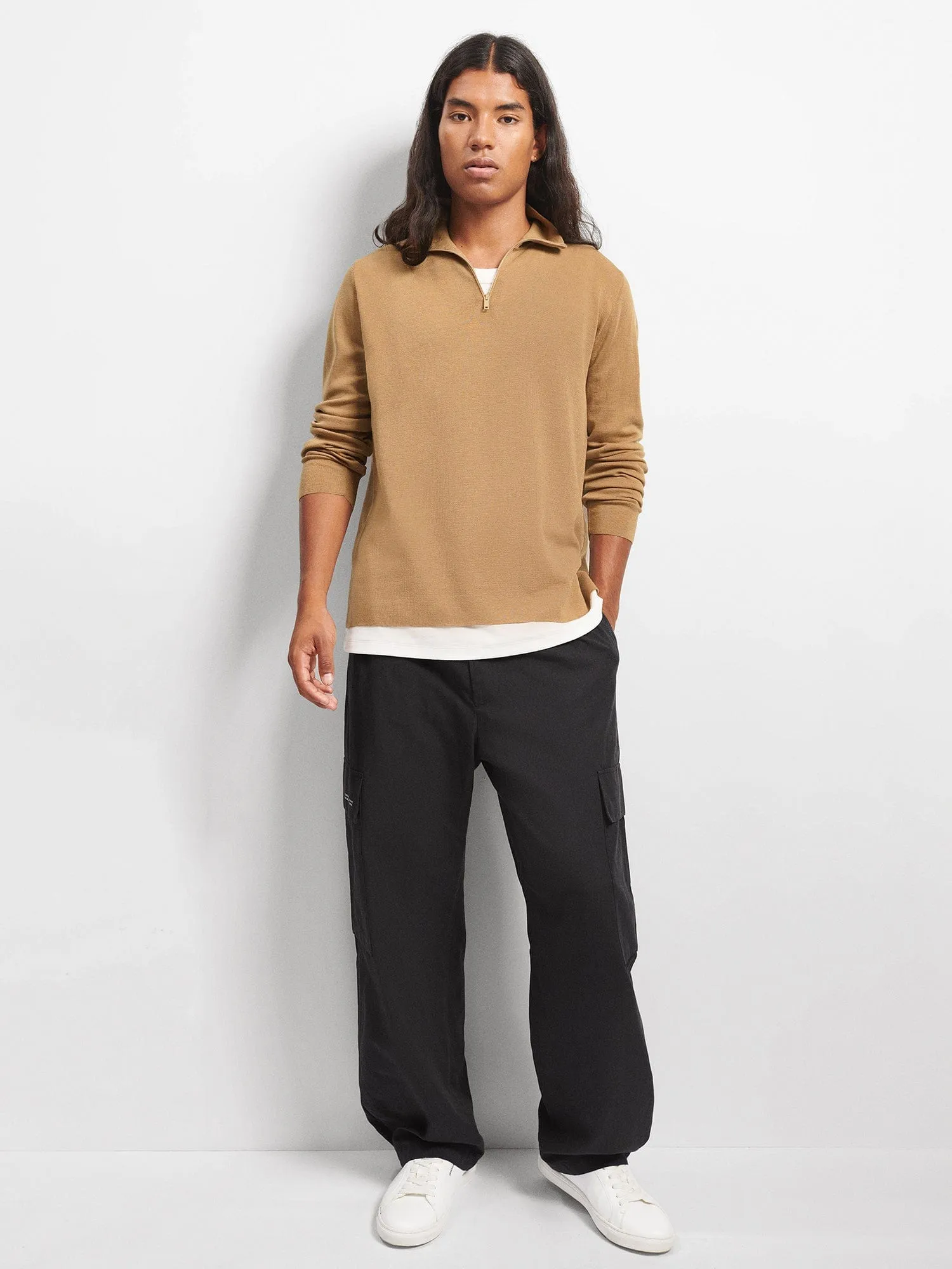 Regenerative Merino Wool Half-Zip Sweater—camel