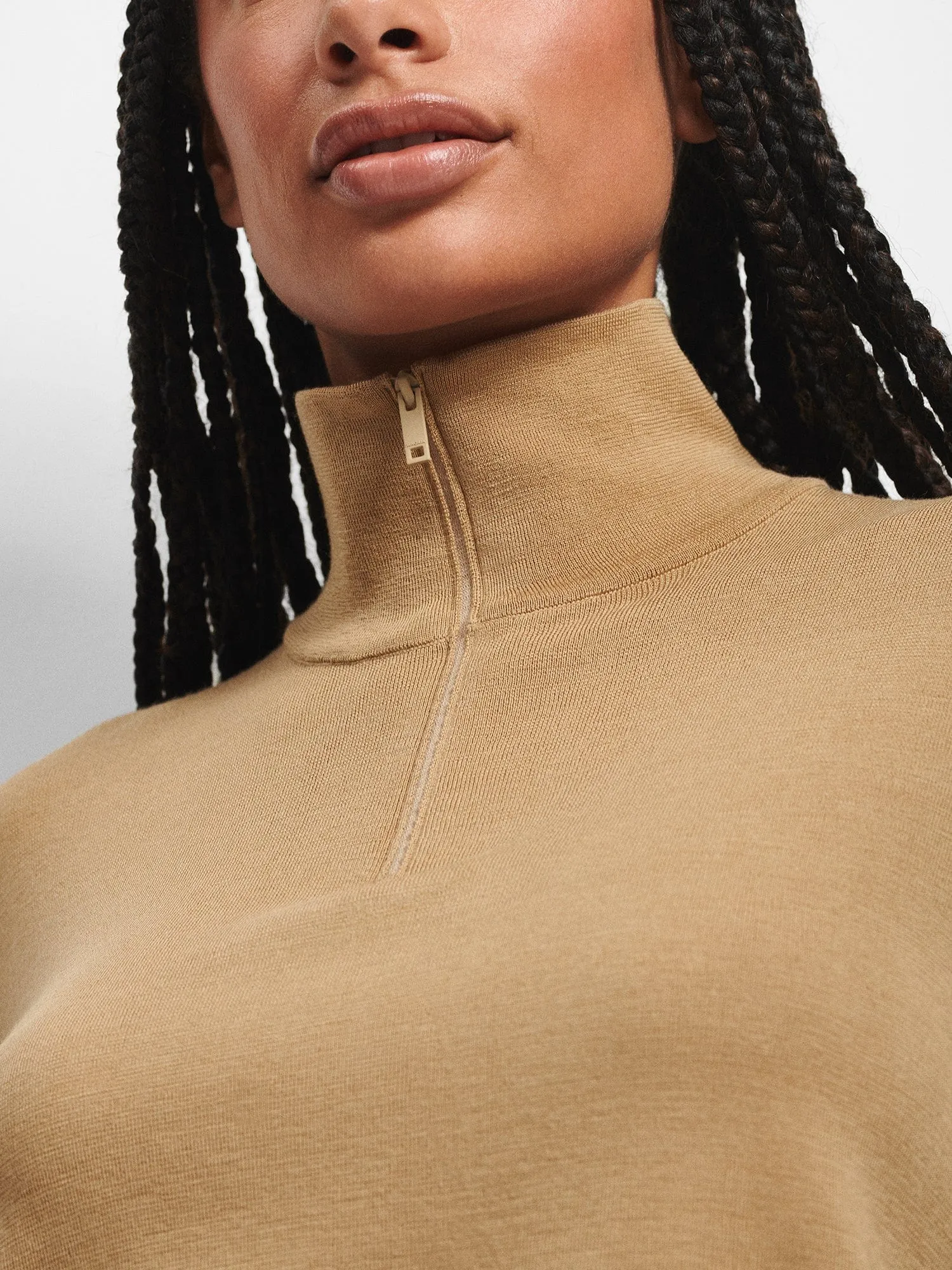 Regenerative Merino Wool Half-Zip Sweater—camel