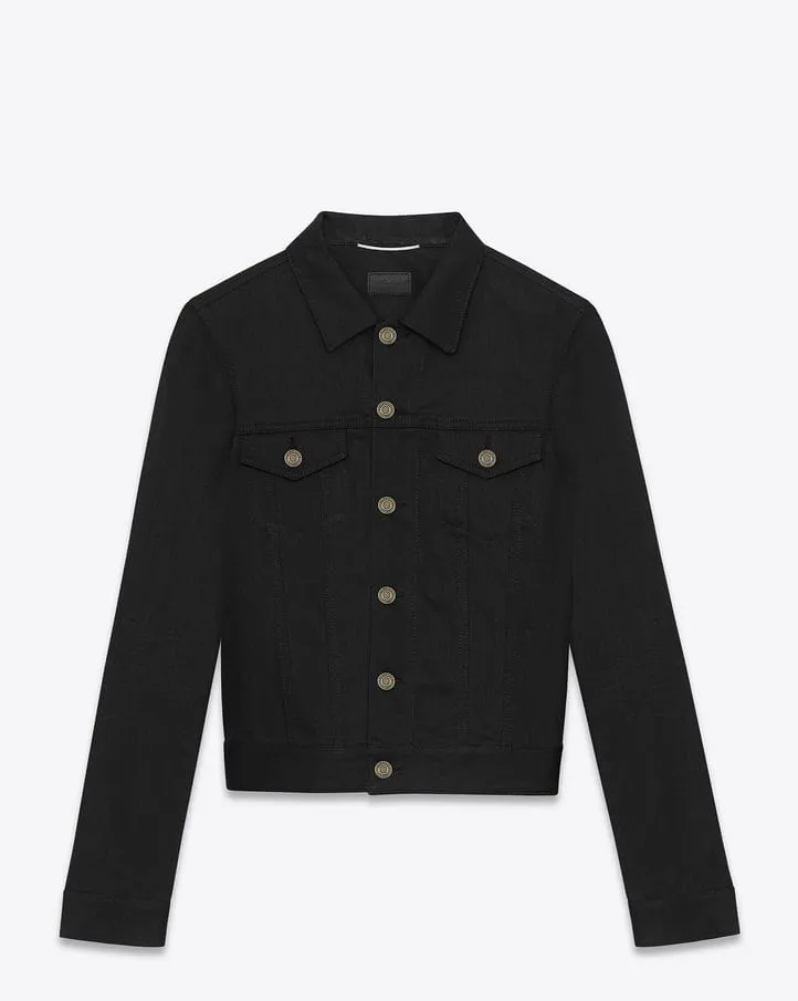 Saint Laurent Fitted Jacket in Worn Black Denim