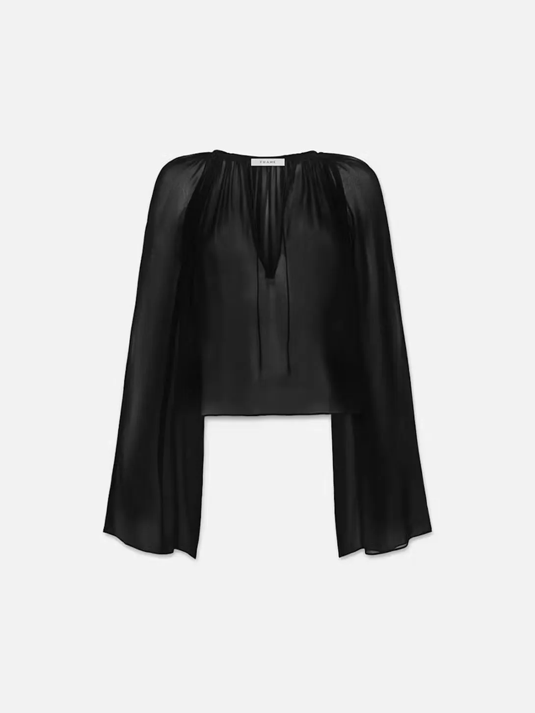 Shirred V-Neck Blouse - Black