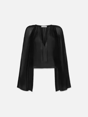 Shirred V-Neck Blouse - Black