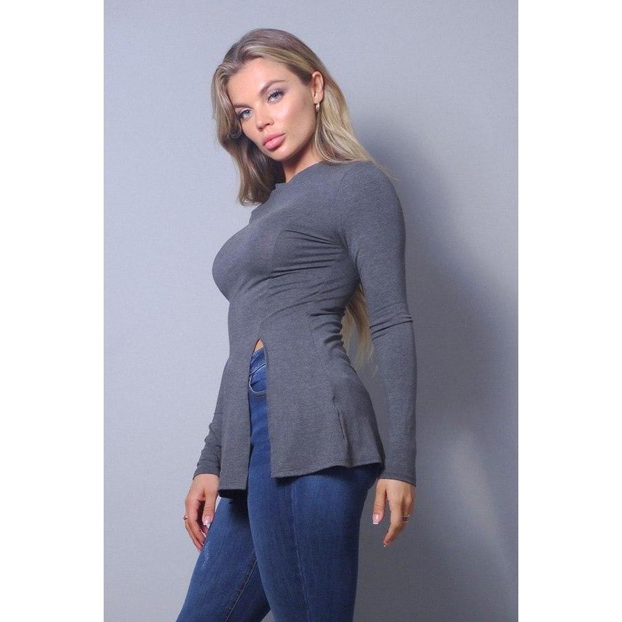 Sleek & Chic Fall Long Sleeve Slitted Top