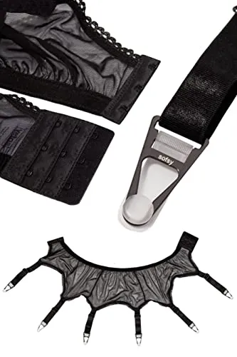 sofsy Mesh Garter Belt with 6 Straps for Thigh High Stockings/Lingerie Women (Garter Belt and Stockings Sold Separately) - Black