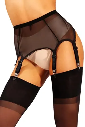 sofsy Mesh Garter Belt with 6 Straps for Thigh High Stockings/Lingerie Women (Garter Belt and Stockings Sold Separately) - Black