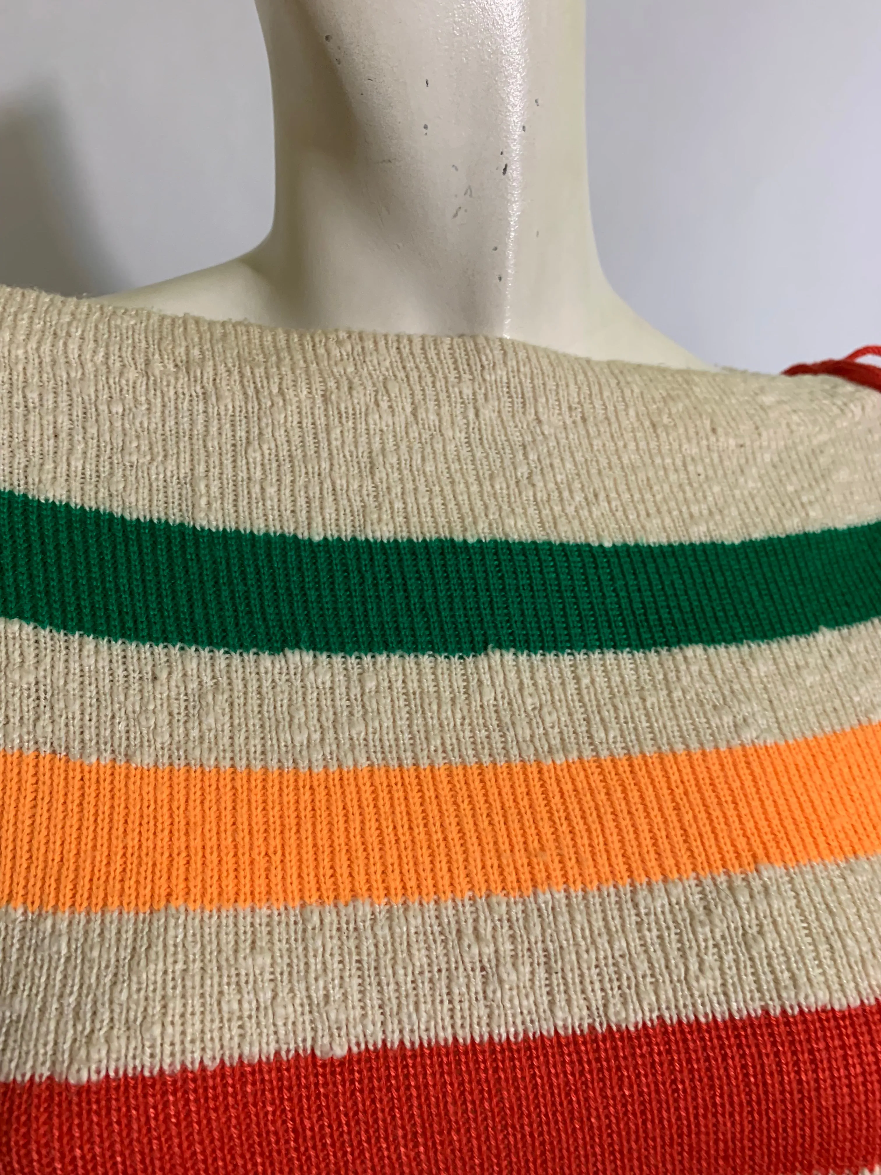 Sporty Striped Bateau Knit Sweater with Red Lacing On Shoulders circa 1970s