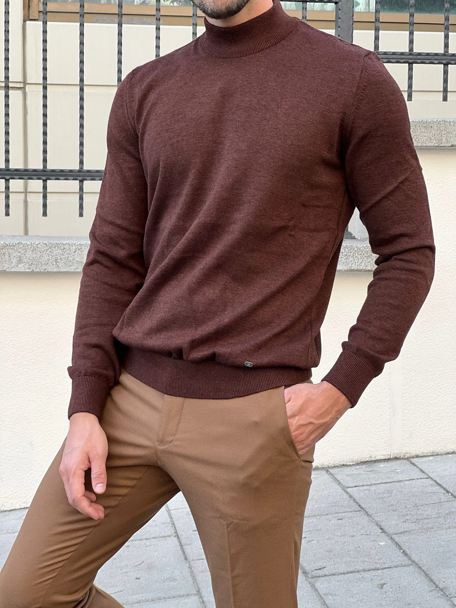 Stefano Slim Fit Brown Turtleneck Sweater