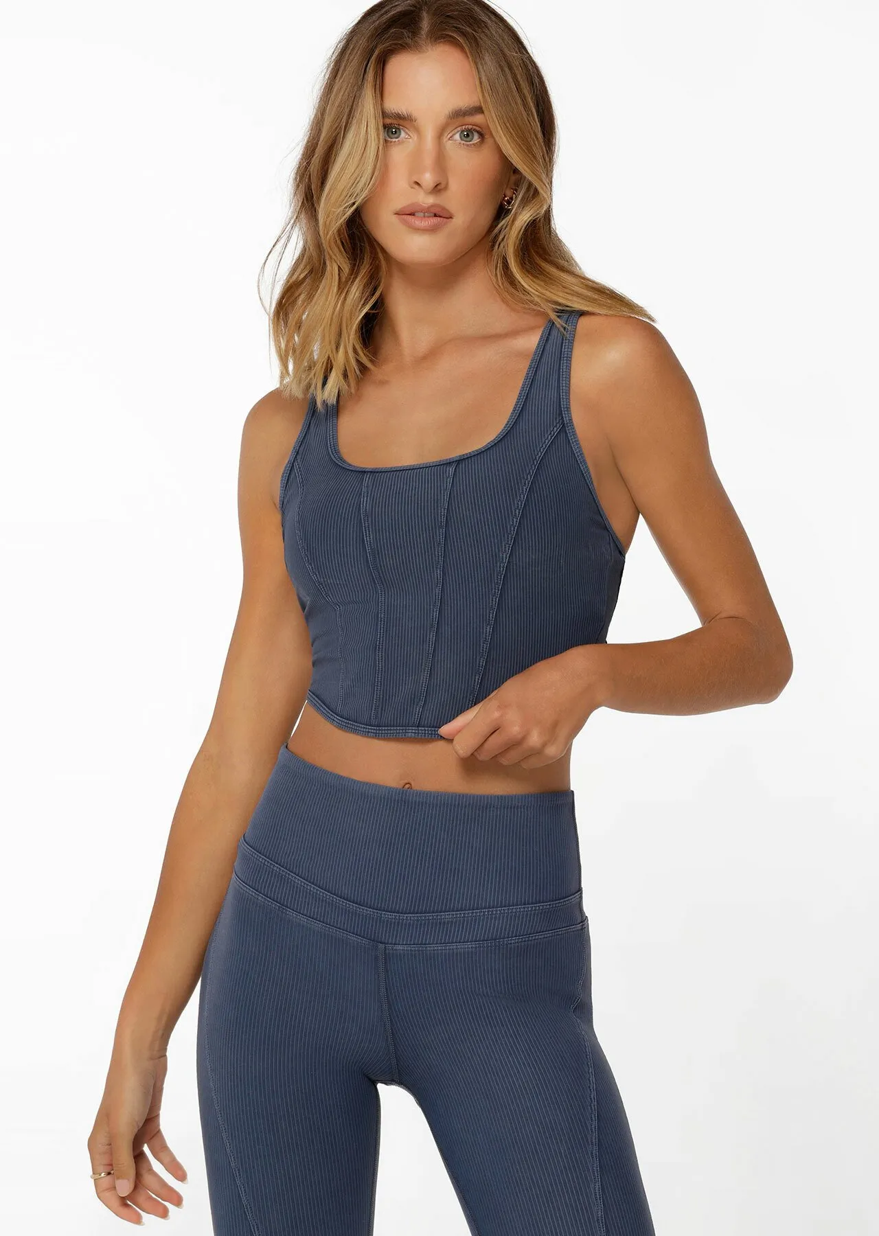 Stride Washed Rib Tank Bra Combo | Blue | Sale | Lorna Jane Australia