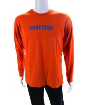 Supreme Mens Long Sleeve Crew Neck Logo Tee Shirt Orange Purple