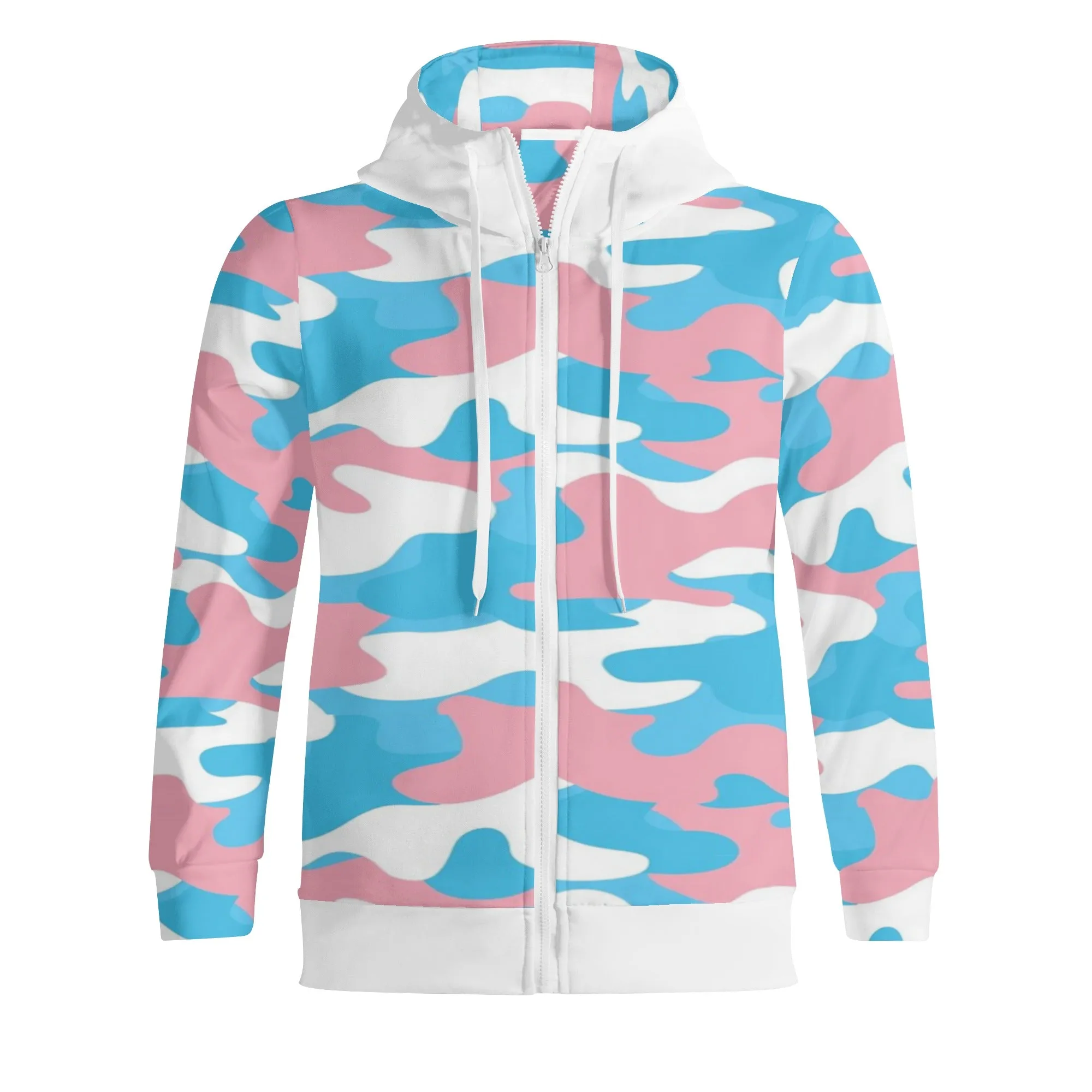 Teen - Plus Size Blue Pink White Pride Zipped Turtleneck Hooded Jacket