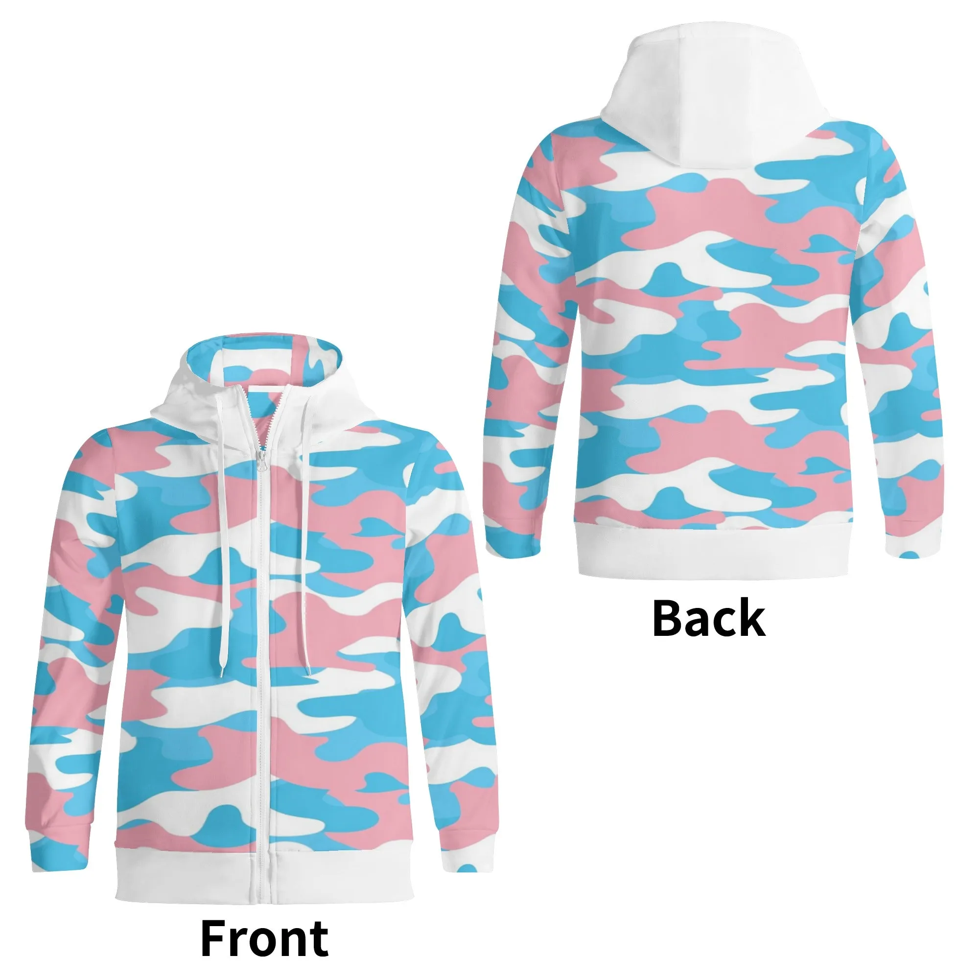 Teen - Plus Size Blue Pink White Pride Zipped Turtleneck Hooded Jacket