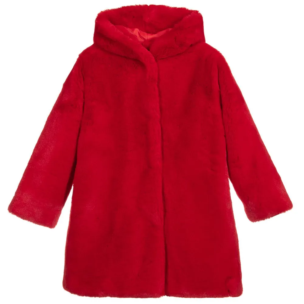 Teen Red Faux Fur Coat