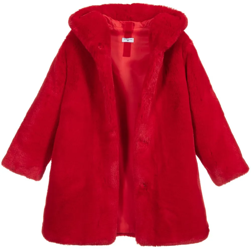 Teen Red Faux Fur Coat