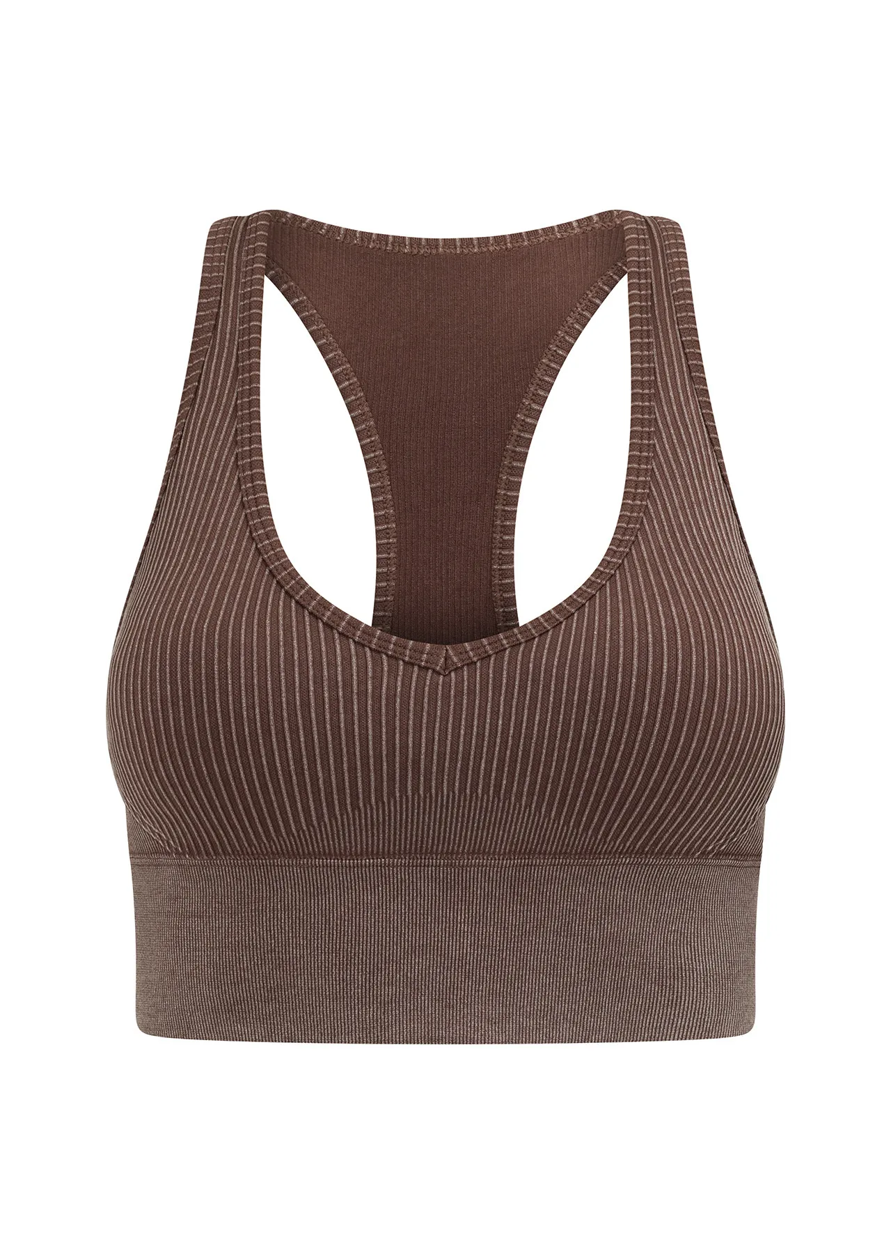 Tempo Speed Ribbed Seamless Sports Bra | Brown | High Support | Lorna Jane Australia