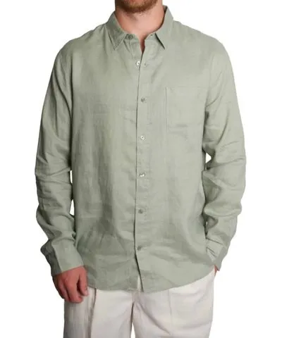 Vince Linen Long Sleeve Shirt In Dried Cactus