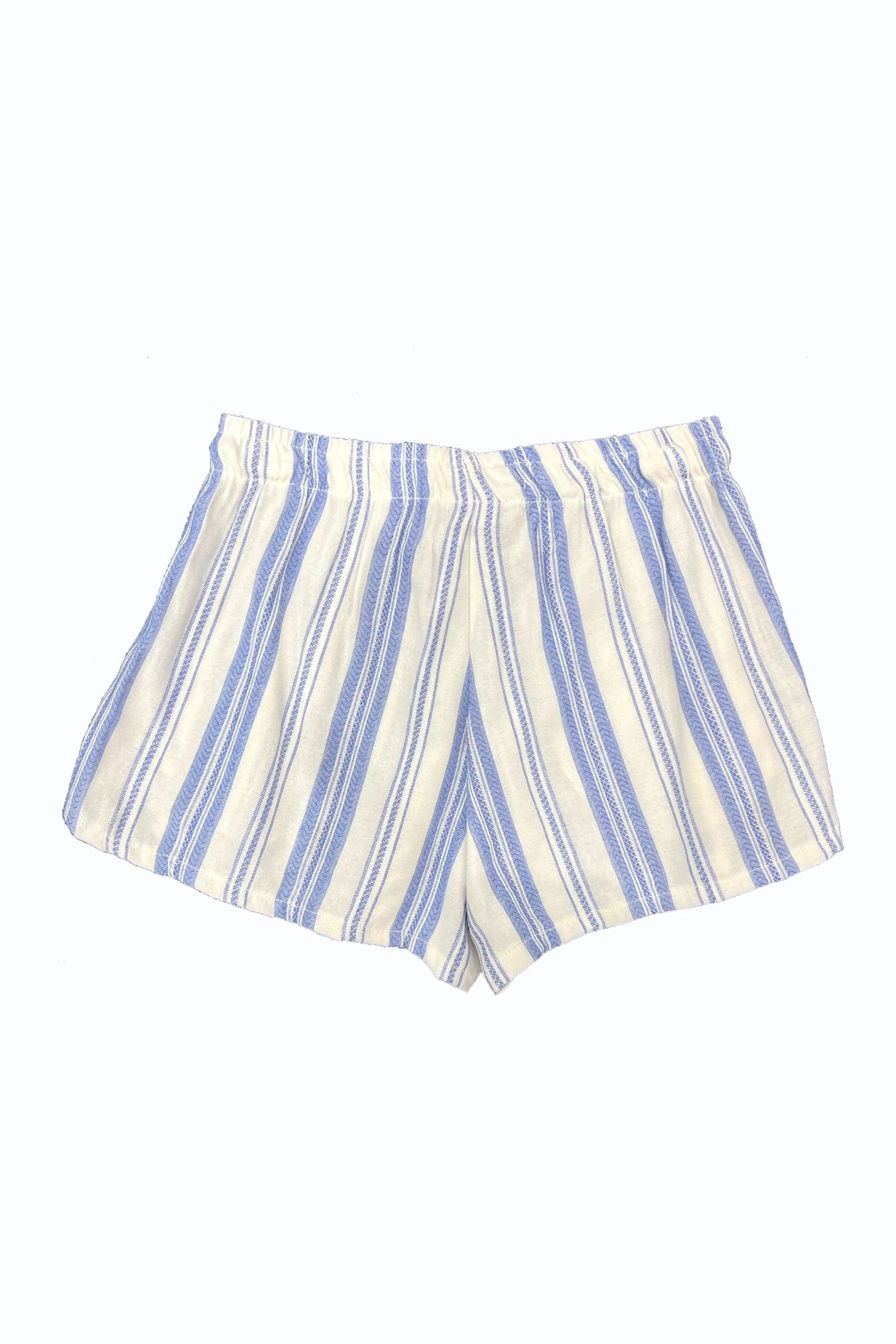 White Blue Woven Stripe Elastic Waist Shorts