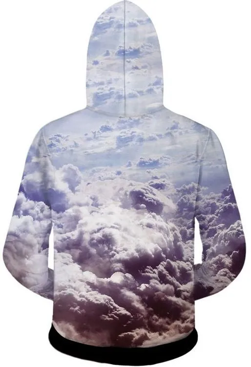 White Clouds Sky Long Sleeves Punk Mens Jacket Winter Hooded Hoodies